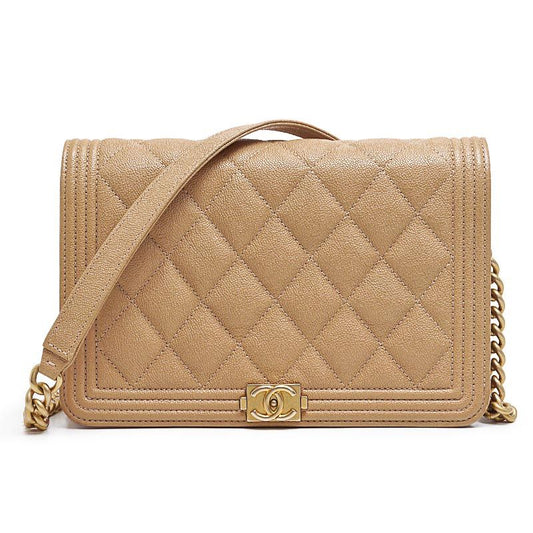 Boy Chanel Chain Wallet In Caviar Skin Beige Gold Hardware