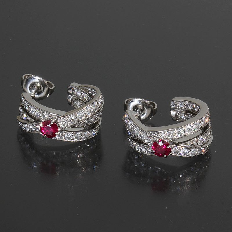 Harry Winston Geometric Ruby Diamond Earrings Earring Pt950 E1459