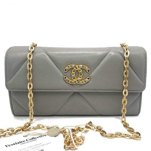 Authentic CHANEL 19 CC Lambskin Wallet Chain WOC Shoulder Crossbody Bag Leather - The Reluxe