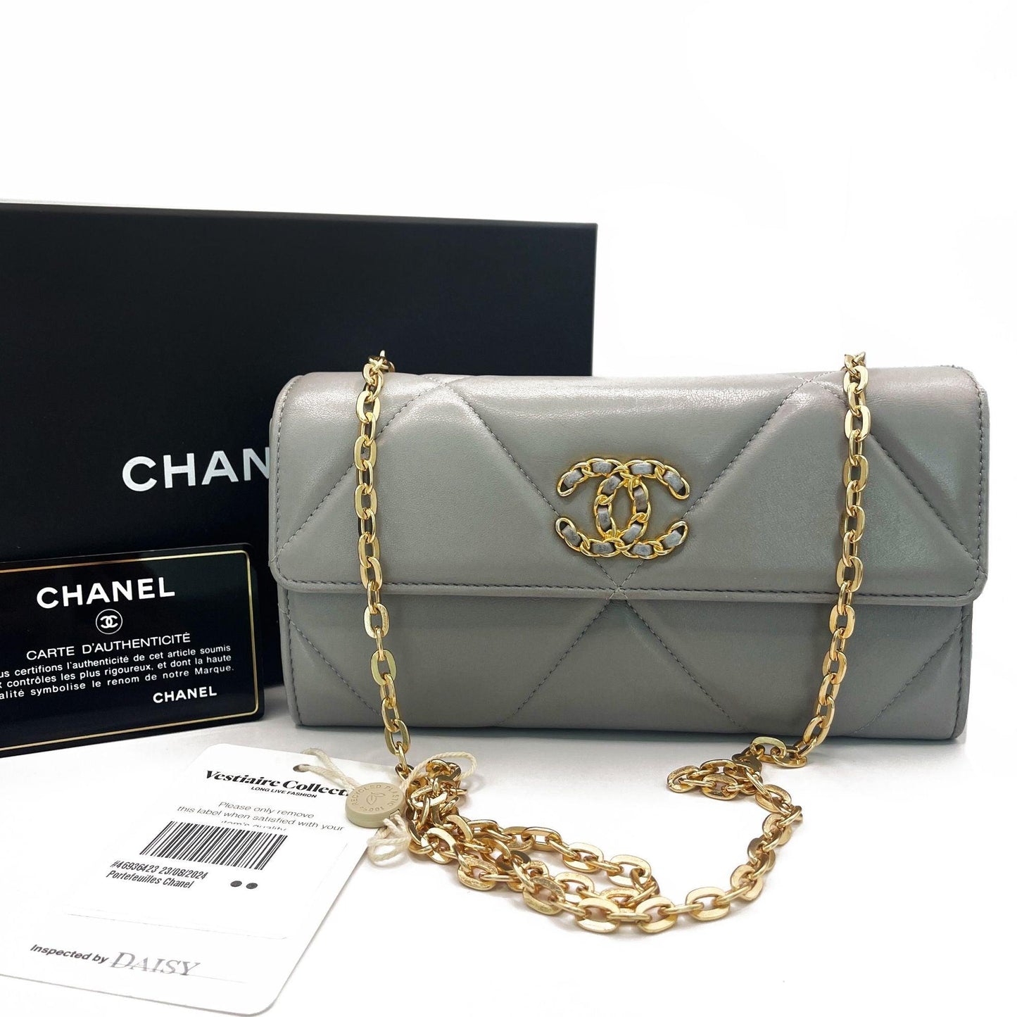 Authentic CHANEL 19 CC Lambskin Wallet Chain WOC Shoulder Crossbody Bag Leather - The Reluxe