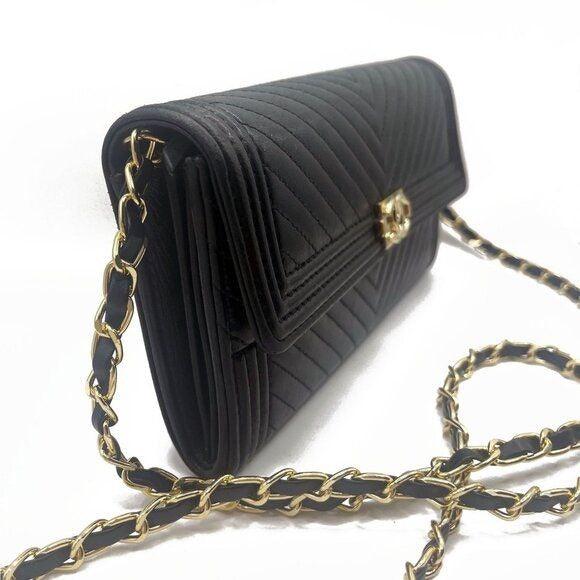 Authentic CHANEL Boy CC Chevron Flap Lambskin Wallet Chain Shoulder Crossbody - The Reluxe