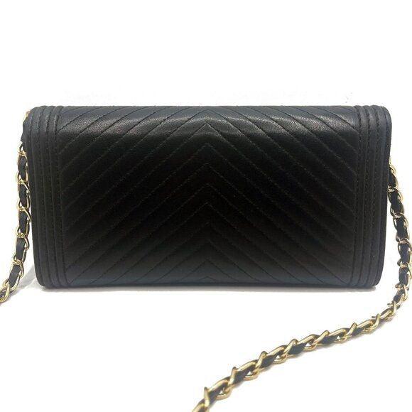 Authentic CHANEL Boy CC Chevron Flap Lambskin Wallet Chain Shoulder Crossbody - The Reluxe