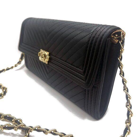 Authentic CHANEL Boy CC Chevron Flap Lambskin Wallet Chain Shoulder Crossbody - The Reluxe