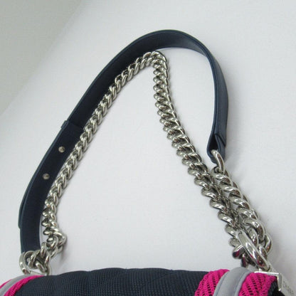 Authentic CHANEL Boy Chain Quilted Flap Shoulder Bag Navy Pink Fuchsia Fluo - The Reluxe