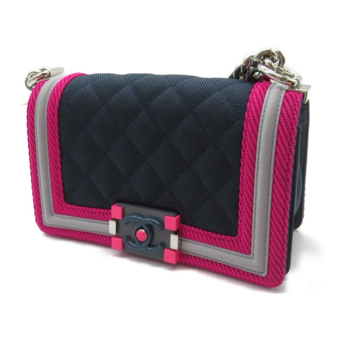 Authentic CHANEL Boy Chain Quilted Flap Shoulder Bag Navy Pink Fuchsia Fluo - The Reluxe