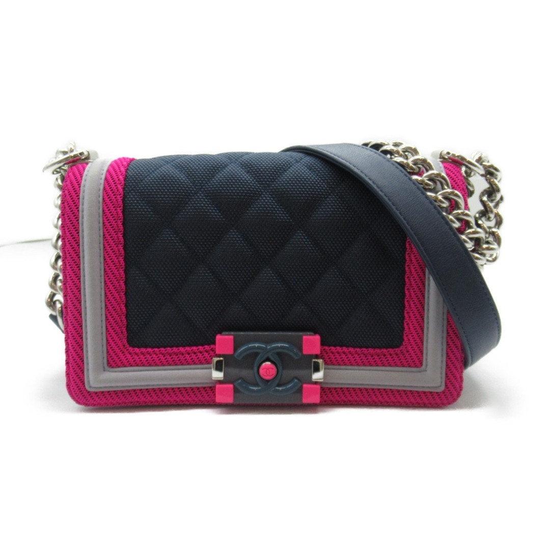 Authentic CHANEL Boy Chain Quilted Flap Shoulder Bag Navy Pink Fuchsia Fluo - The Reluxe