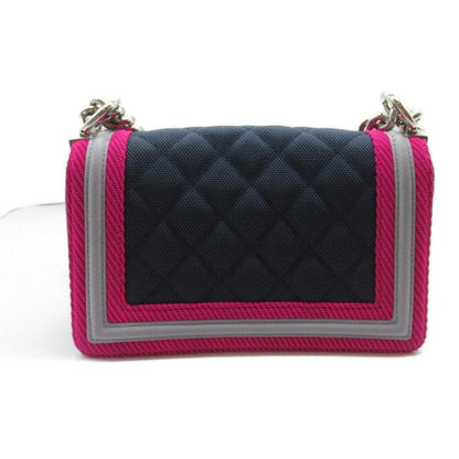 Authentic CHANEL Boy Chain Quilted Flap Shoulder Bag Navy Pink Fuchsia Fluo - The Reluxe