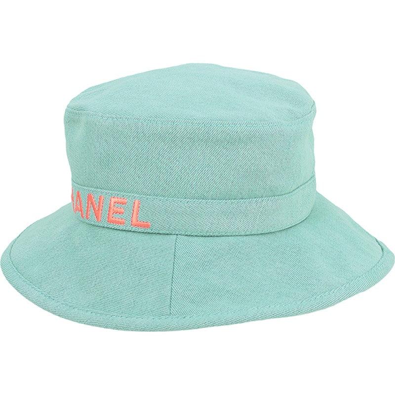 Authentic CHANEL Bucket Hat Aqua Blue Green Cotton Denim - The Reluxe