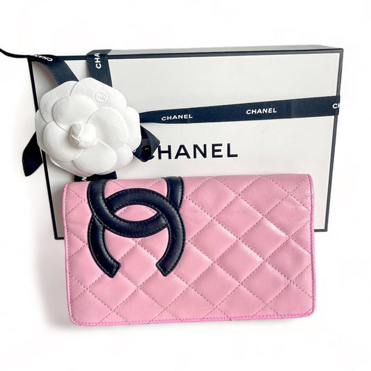 Authentic Chanel Cambon Line Long Wallet Purse Pink Quilted Leather - The Reluxe