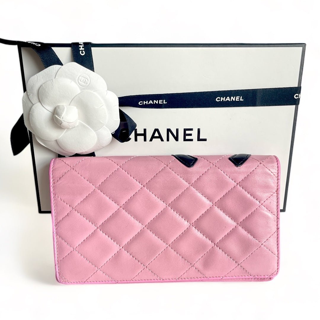 Authentic Chanel Cambon Line Long Wallet Purse Pink Quilted Leather - The Reluxe