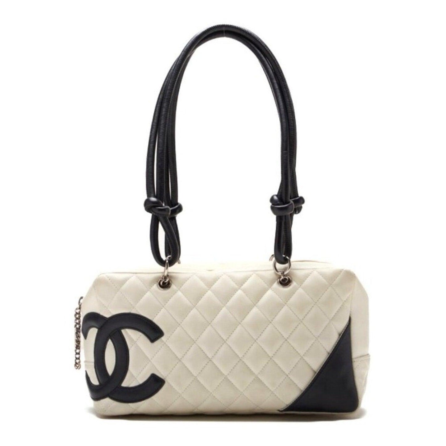 Authentic CHANEL Cambon Quilted Ligne Shoulder Bowling Bowler Bag Tote White - The Reluxe