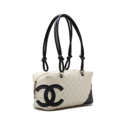 Authentic CHANEL Cambon Quilted Ligne Shoulder Bowling Bowler Bag Tote White - The Reluxe