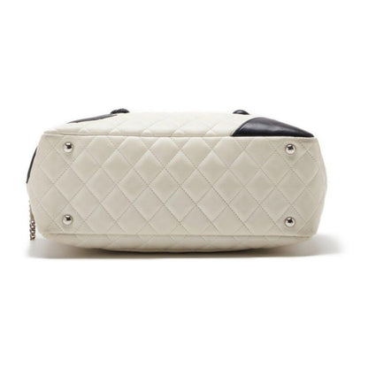 Authentic CHANEL Cambon Quilted Ligne Shoulder Bowling Bowler Bag Tote White - The Reluxe