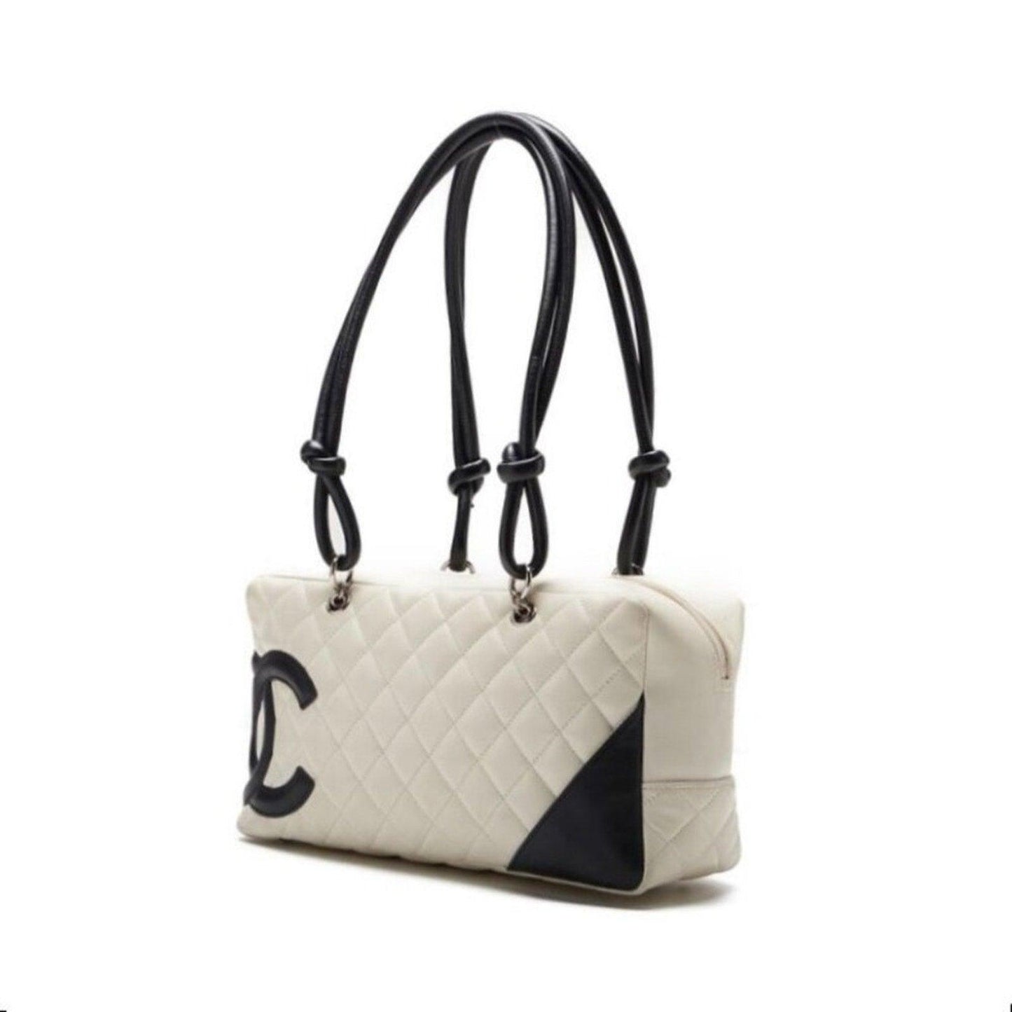 Authentic CHANEL Cambon Quilted Ligne Shoulder Bowling Bowler Bag Tote White - The Reluxe