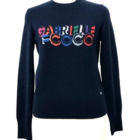 Authentic CHANEL Cashmere Knit Sweater Jumper Pullover Gabrielle Coco Navy 34 - The Reluxe