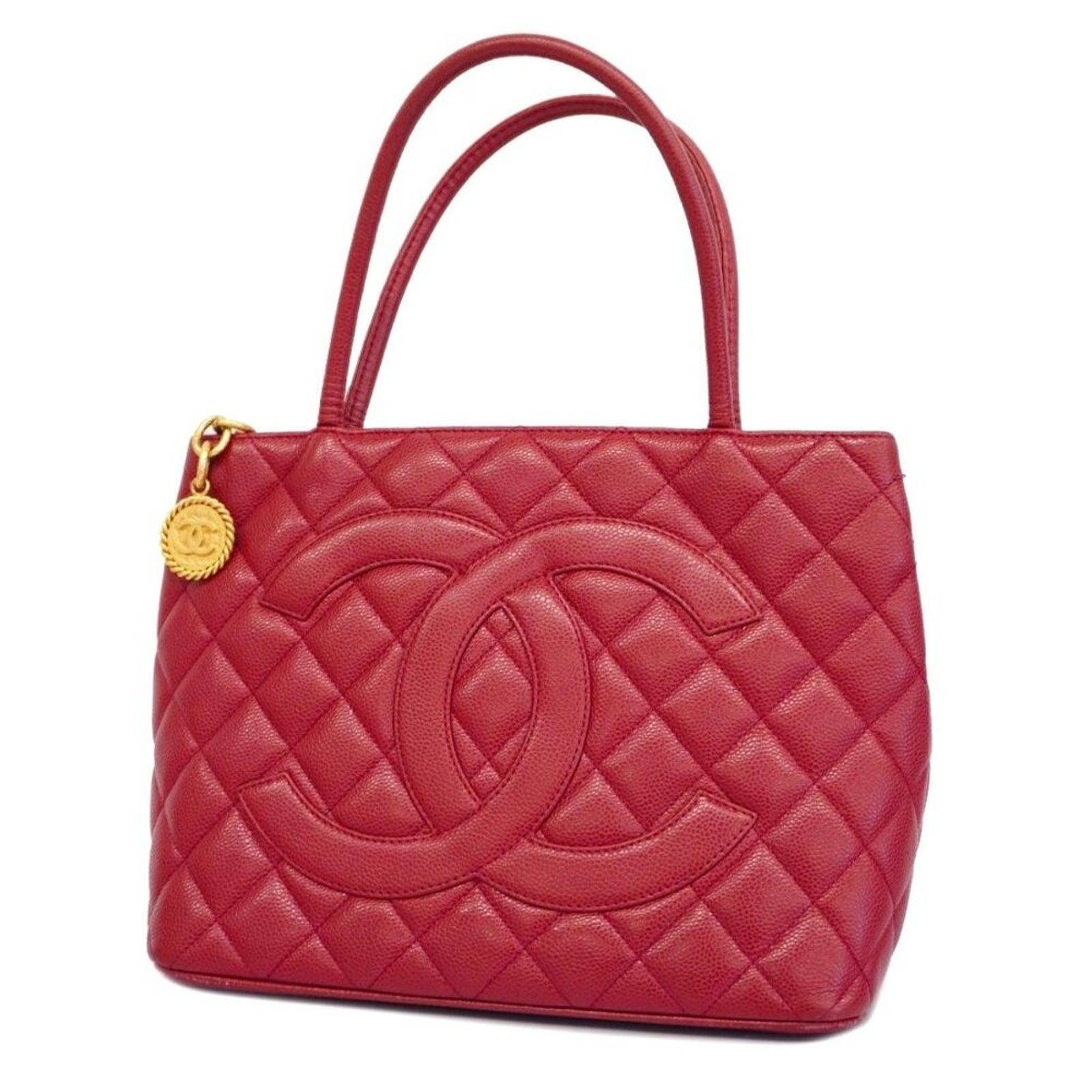 Authentic Chanel Caviar Leather Medallion Tote Quilted Shoulder Bag Hot Pink - The Reluxe