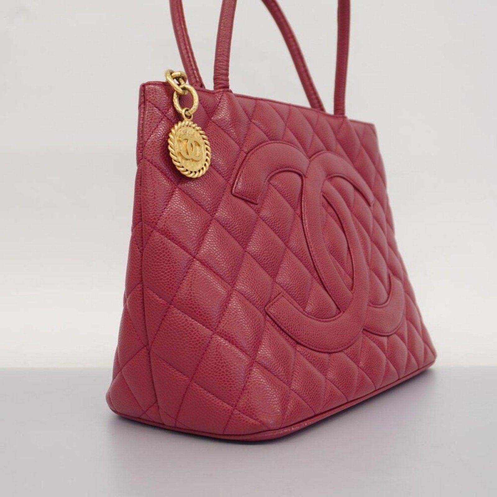 Authentic Chanel Caviar Leather Medallion Tote Quilted Shoulder Bag Hot Pink - The Reluxe