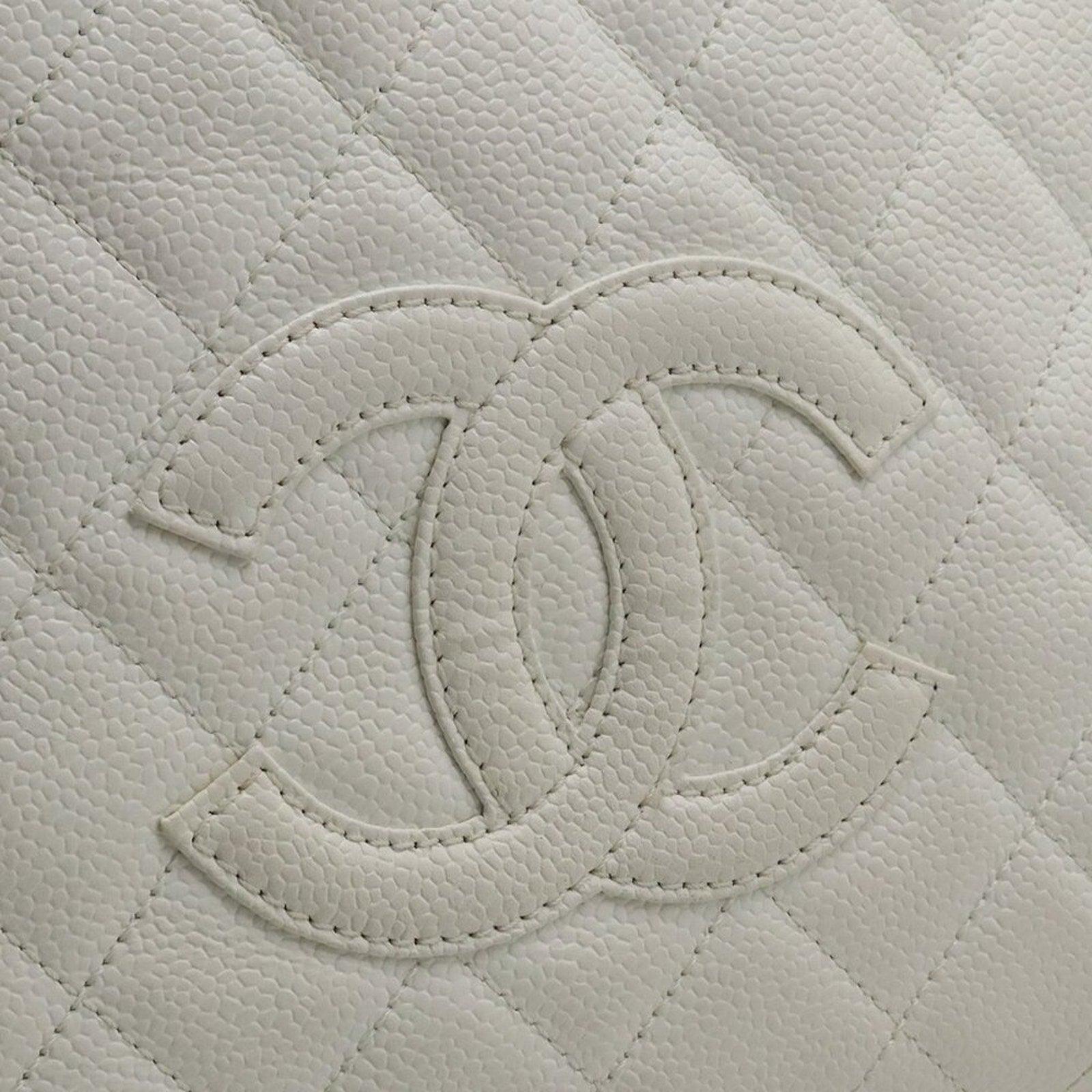 Authentic Chanel Caviar Leather Petite Shopping Tote Quilted Shoulder Bag White - The Reluxe