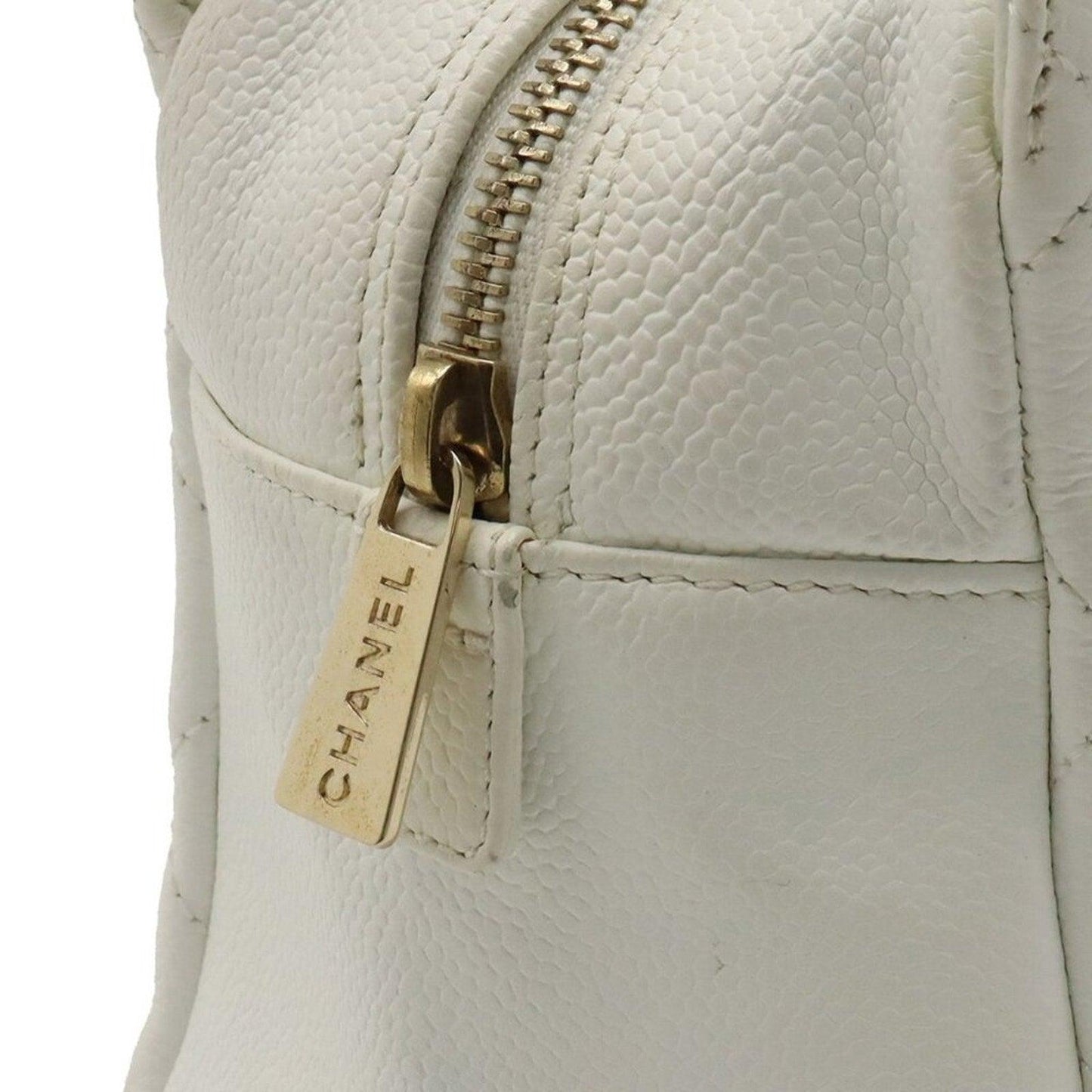 Authentic Chanel Caviar Leather Petite Shopping Tote Quilted Shoulder Bag White - The Reluxe