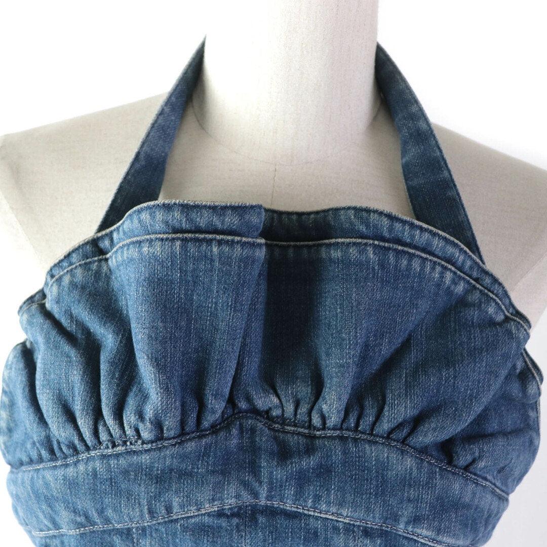 Authentic CHANEL CC 07C Denim Sleeveless Short Dress Blue Vintage Pleated 40 - The Reluxe
