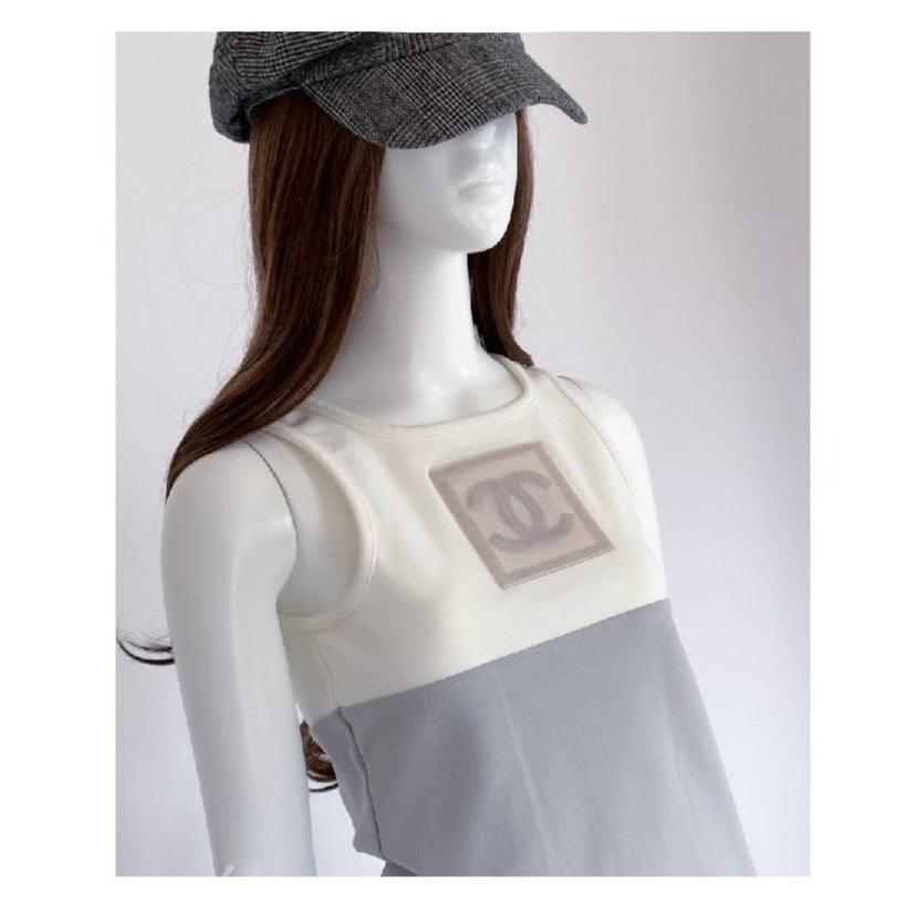 Authentic CHANEL CC 2002 Vintage Sports Line Identification Tank Top White Grey - The Reluxe