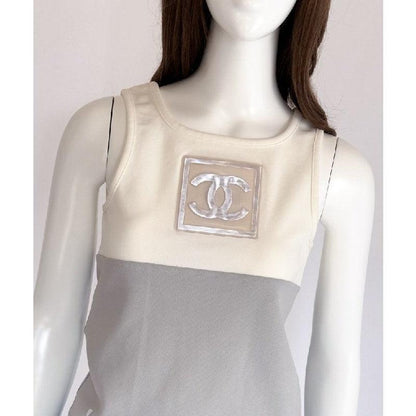Authentic CHANEL CC 2002 Vintage Sports Line Identification Tank Top White Grey - The Reluxe