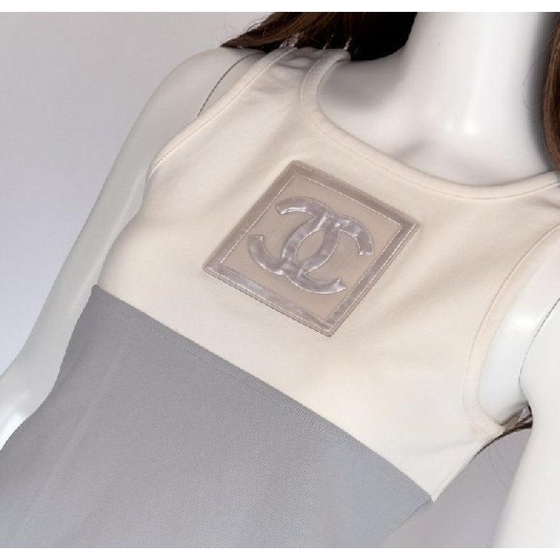 Authentic CHANEL CC 2002 Vintage Sports Line Identification Tank Top White Grey - The Reluxe