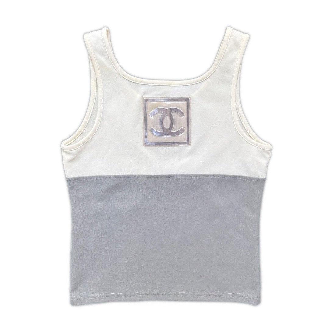 Authentic CHANEL CC 2002 Vintage Sports Line Identification Tank Top White Grey - The Reluxe