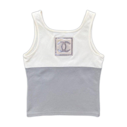 Authentic CHANEL CC 2002 Vintage Sports Line Identification Tank Top White Grey - The Reluxe