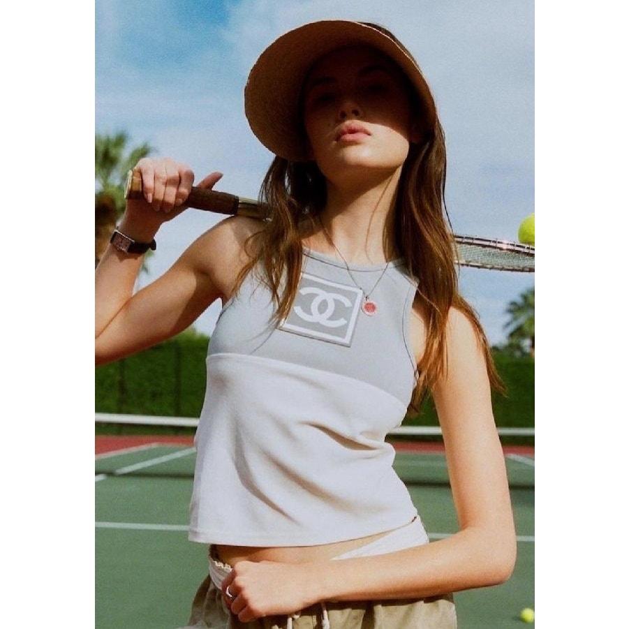 Authentic CHANEL CC 2002 Vintage Sports Line Identification Tank Top White Grey - The Reluxe