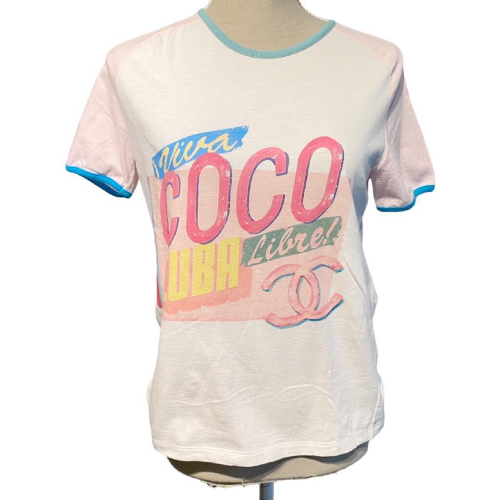 Authentic CHANEL CC 2017 Viva Coco Cuba Logo Pastel Short Sleeve T-Shirt Top S - The Reluxe