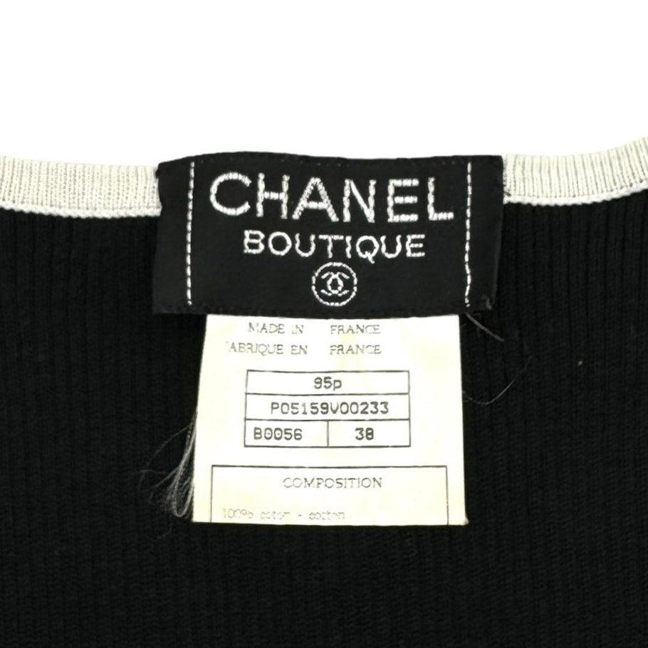 Authentic CHANEL CC 95P Vintage Tank Top Vest Black White Button Up 38 - The Reluxe