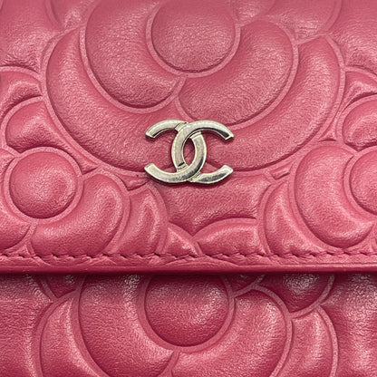 Authentic CHANEL CC Camellia Lambskin Quilted Flap Wallet on Chain Pink Shoulder - The Reluxe