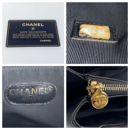 Authentic CHANEL CC Caviar Embroidered Logo Shoulder Tote Bag Black Leather Case - The Reluxe