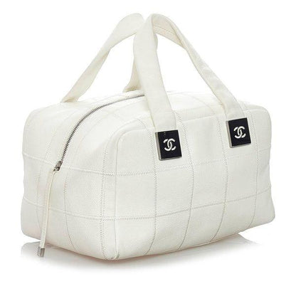 Authentic CHANEL CC Caviar Leather Boston Bag Bowler Shoulder Bag White Tote - The Reluxe