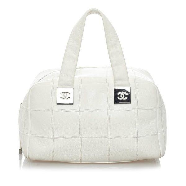 Authentic CHANEL CC Caviar Leather Boston Bag Bowler Shoulder Bag White Tote - The Reluxe