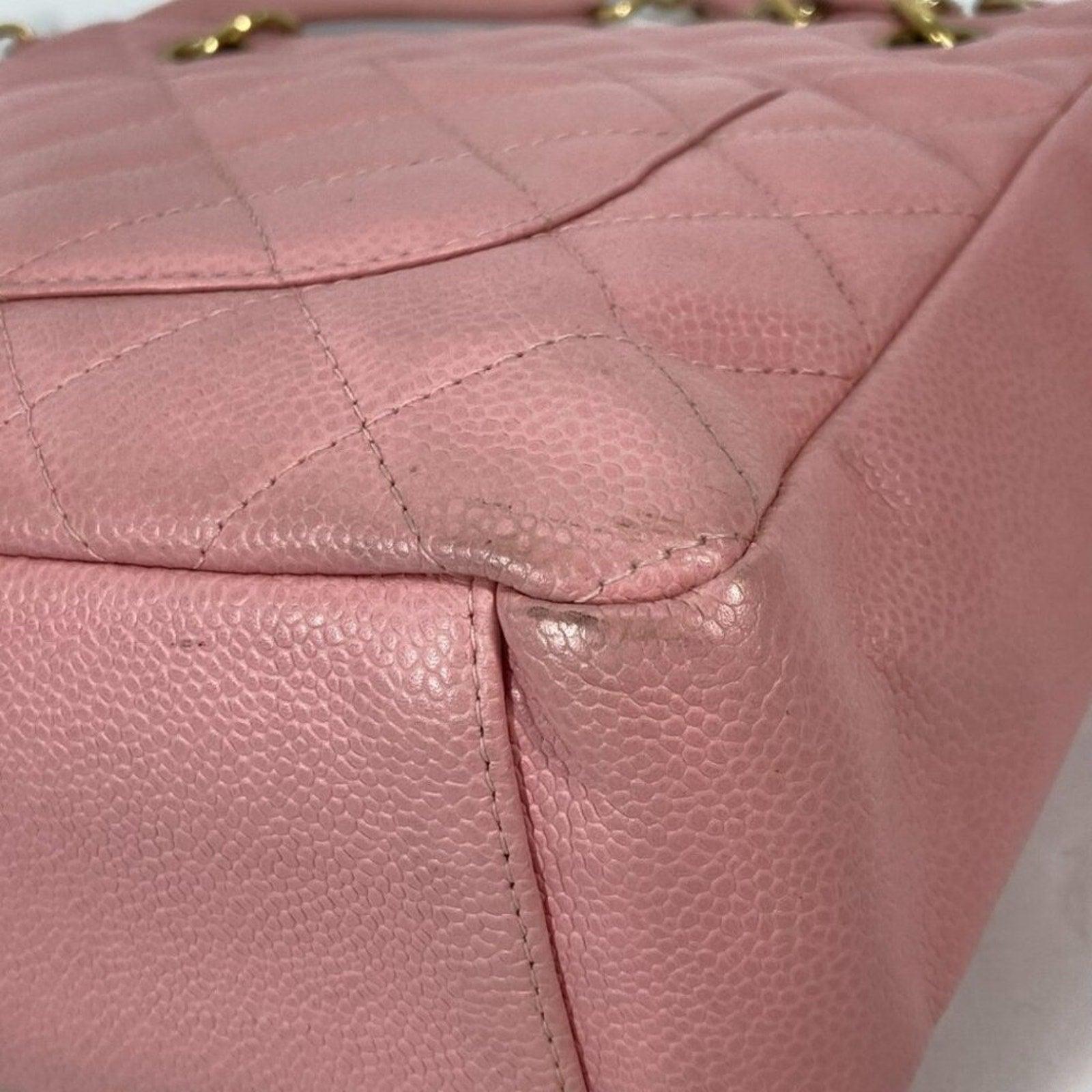 🌸 Authentic CHANEL CC Caviar Leather Petite Shopping Tote Shoulder Bag Pink PST - The Reluxe