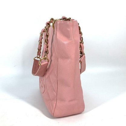 🌸 Authentic CHANEL CC Caviar Leather Petite Shopping Tote Shoulder Bag Pink PST - The Reluxe