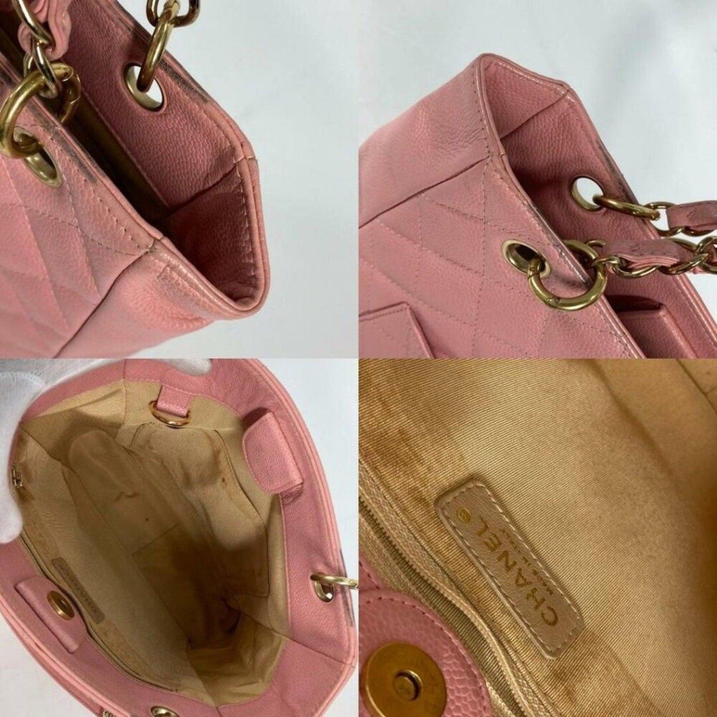 🌸 Authentic CHANEL CC Caviar Leather Petite Shopping Tote Shoulder Bag Pink PST - The Reluxe