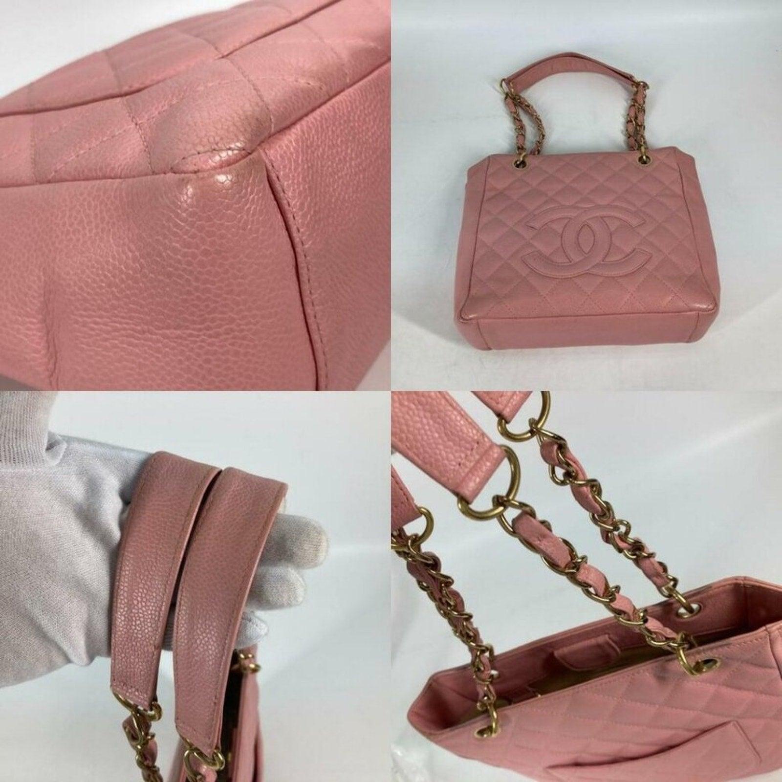 🌸 Authentic CHANEL CC Caviar Leather Petite Shopping Tote Shoulder Bag Pink PST - The Reluxe