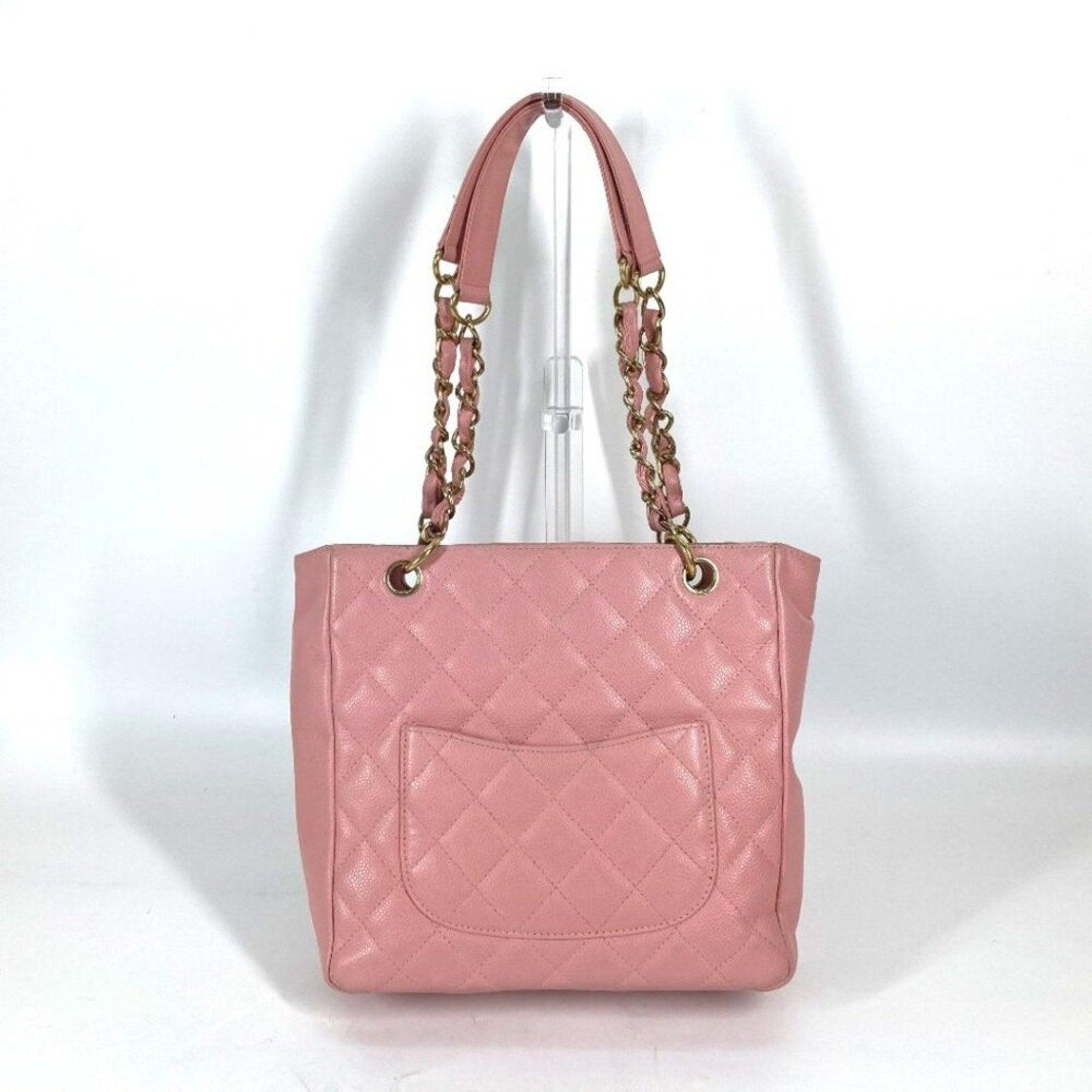 🌸 Authentic CHANEL CC Caviar Leather Petite Shopping Tote Shoulder Bag Pink PST - The Reluxe