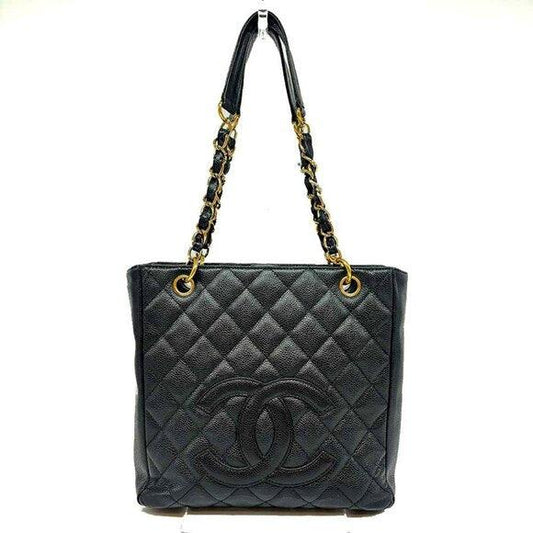 Authentic CHANEL CC Caviar Quilted Petite Shopping Tote PST Chain Black Leather Purse - The Reluxe