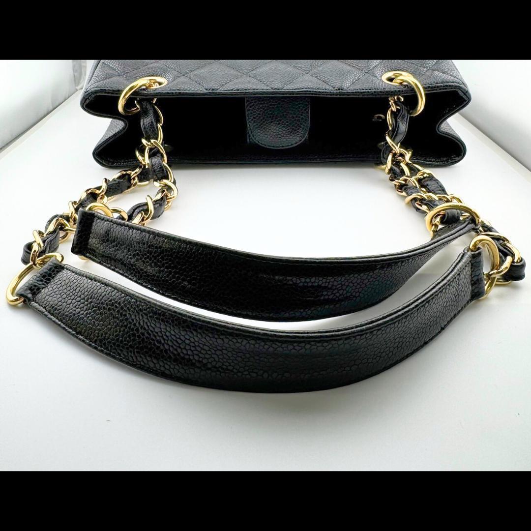 Authentic CHANEL CC Caviar Quilted Petite Shopping Tote PST Chain Black Leather Purse - The Reluxe