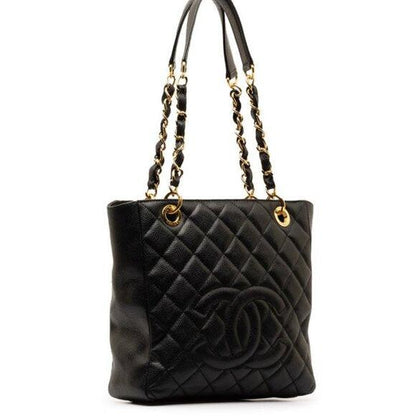 Authentic CHANEL CC Caviar Quilted Petite Shopping Tote PST Chain Black Leather Purse - The Reluxe