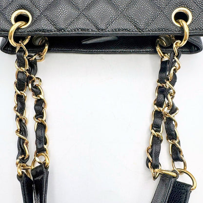 Authentic CHANEL CC Caviar Quilted Petite Shopping Tote PST Chain Black Leather Purse - The Reluxe