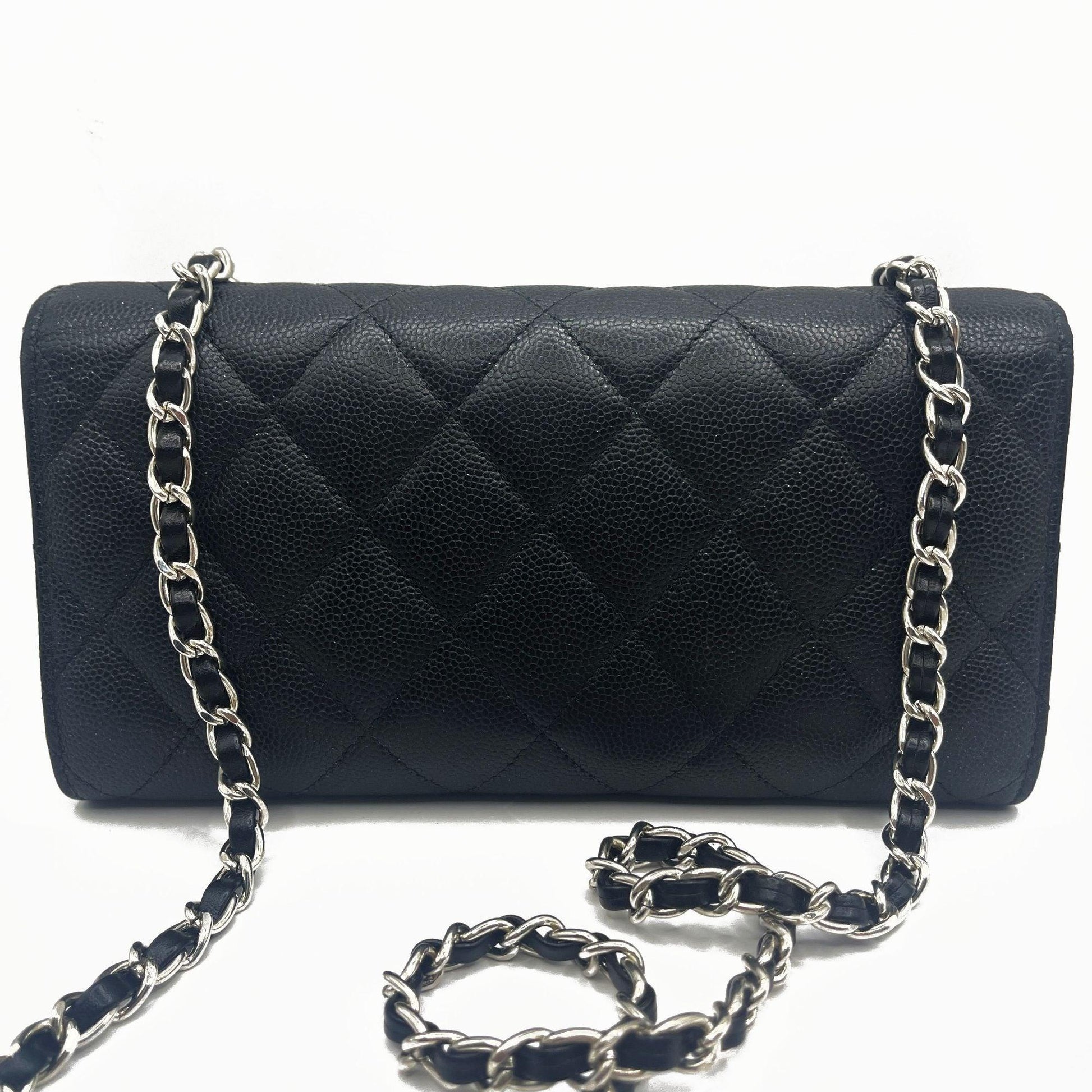 Authentic CHANEL CC Classic Caviar Flap Wallet on Chain Shoulder Crossbody Black - The Reluxe