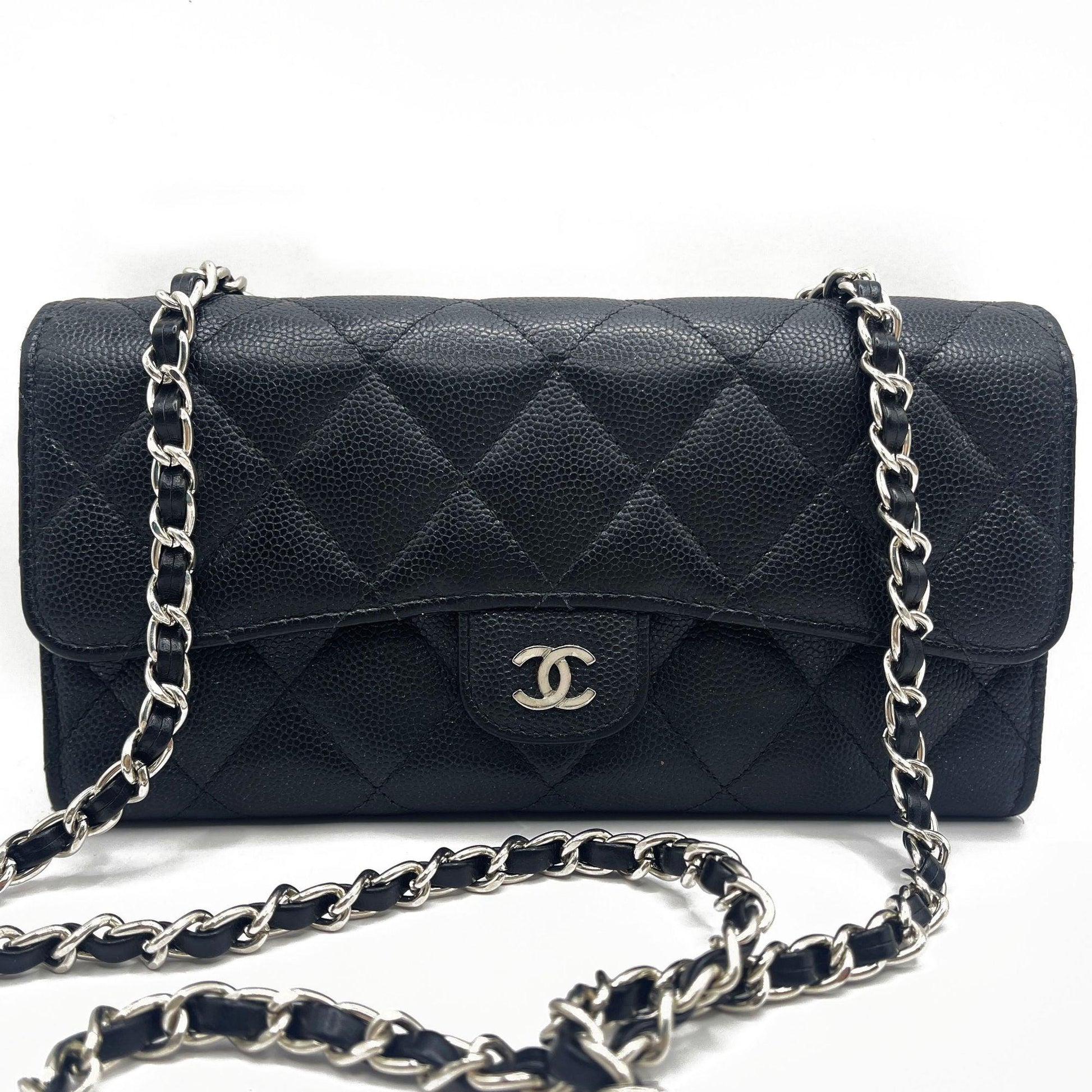 Authentic CHANEL CC Classic Caviar Flap Wallet on Chain Shoulder Crossbody Black - The Reluxe