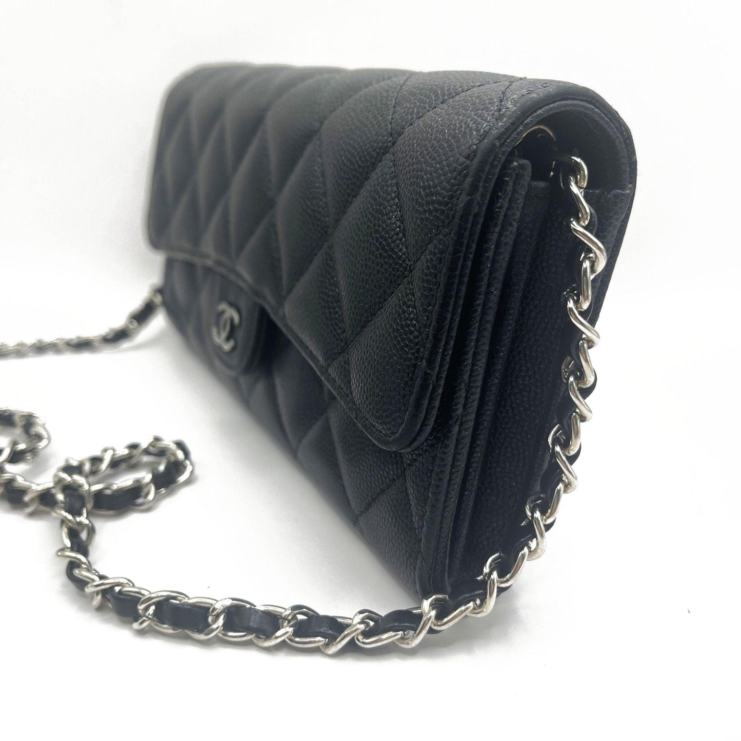 Authentic CHANEL CC Classic Caviar Flap Wallet on Chain Shoulder Crossbody Black - The Reluxe