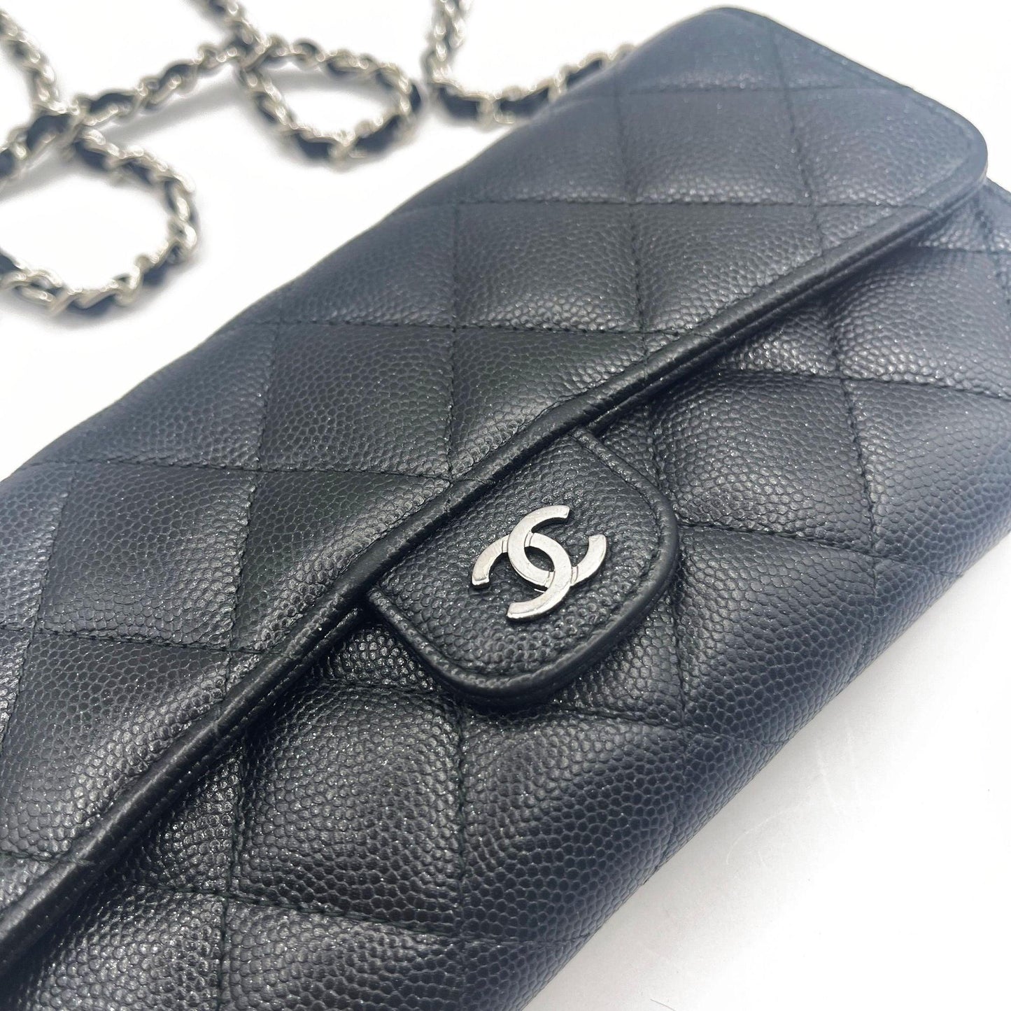 Authentic CHANEL CC Classic Caviar Flap Wallet on Chain Shoulder Crossbody Black - The Reluxe