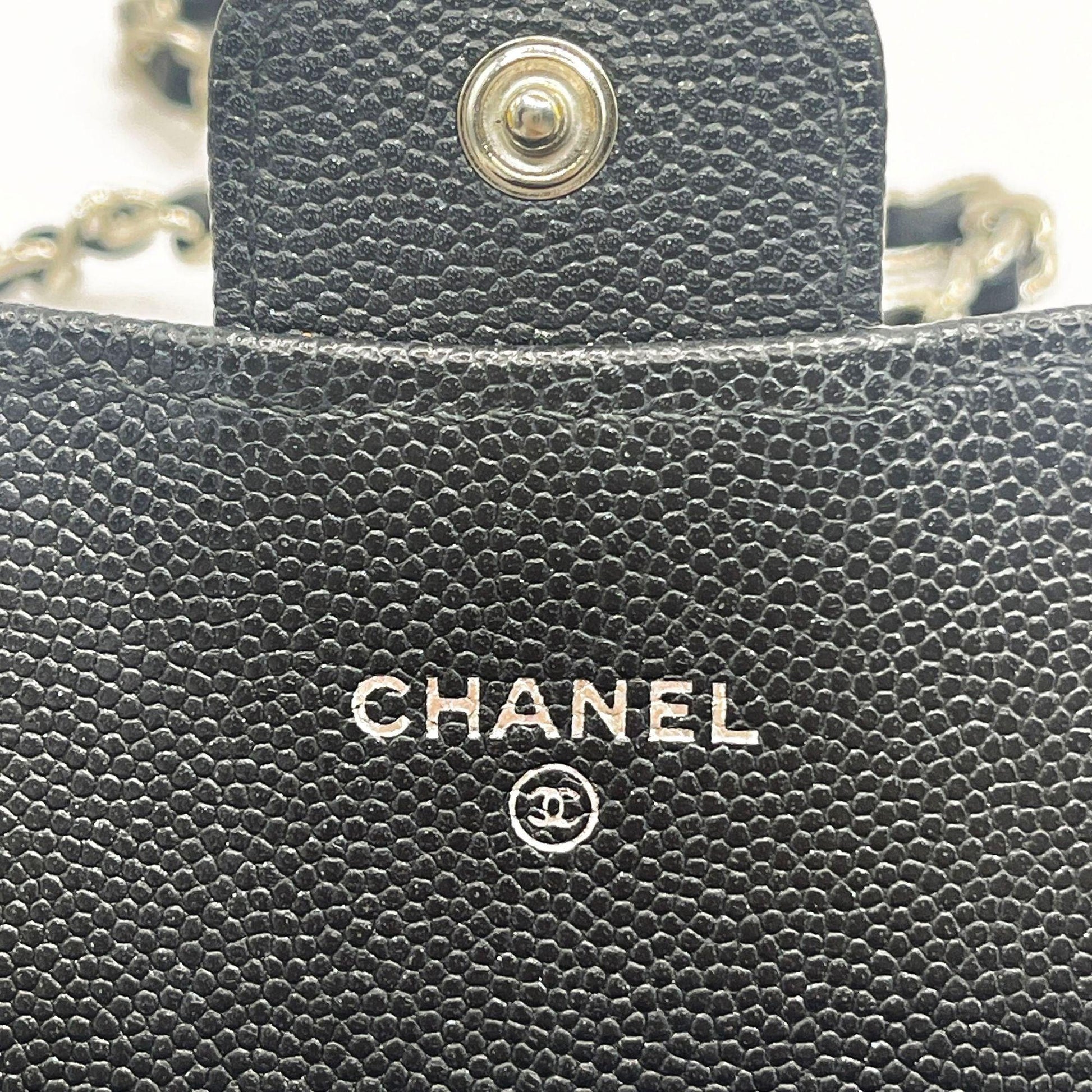 Authentic CHANEL CC Classic Caviar Flap Wallet on Chain Shoulder Crossbody Black - The Reluxe